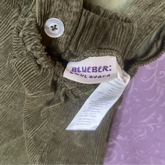 Blueberi Boulevard Green Corduroy Kids Dress with Bow - Picture 3 of 4